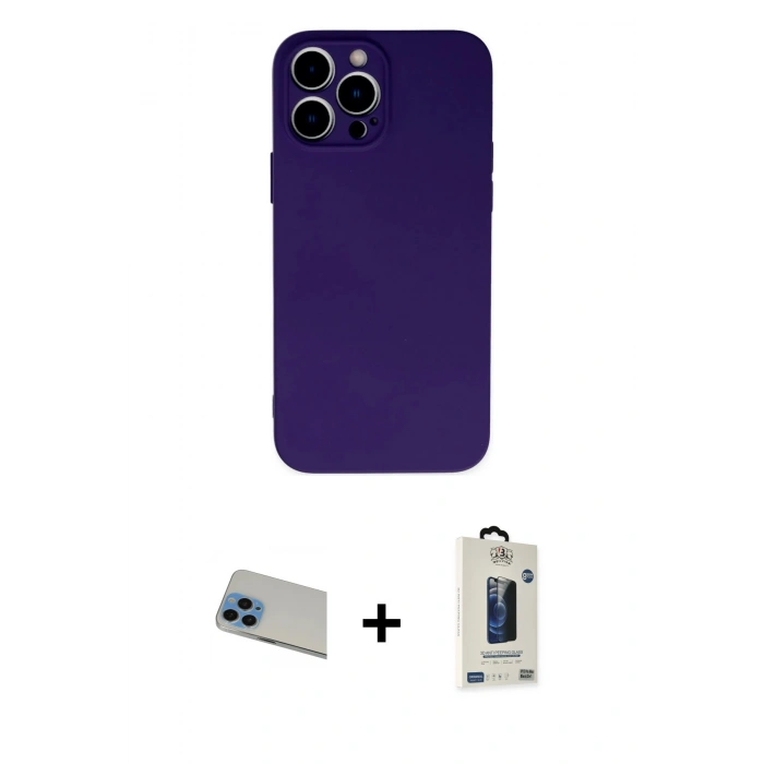 MARSİLYAN™- iPhone 13 Pro Max Kılıf Ahenk Serisi - Siyah Bilvis Hayalet Cam Ekran Koruyucu + Rainbow Kamera Lens Koruma Cam - MI