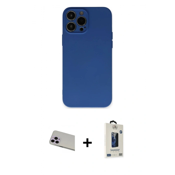 MARSİLYAN™- iPhone 13 Pro Max Kılıf Ahenk Serisi - Siyah Bilvis Hayalet Cam Ekran Koruyucu + Rainbow Kamera Lens Koruma Cam - MR
