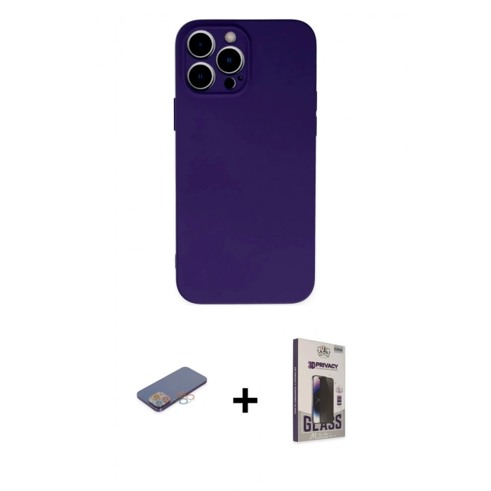 MARSİLYAN™- iPhone 13 Pro Max Kılıf Ahenk Serisi - Siyah Bilvis Hayalet Cam Ekran Koruyucu + Renkli Kamera Lens Koruma Cam - PE