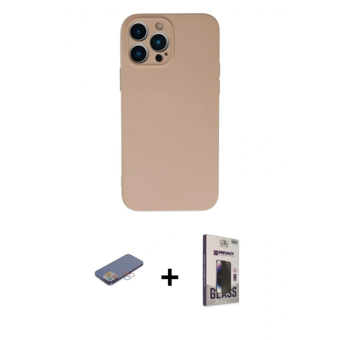MARSİLYAN™- iPhone 13 Pro Max Kılıf Ahenk Serisi - Siyah Bilvis Hayalet Cam Ekran Koruyucu + Renkli Kamera Lens Koruma Cam - PE