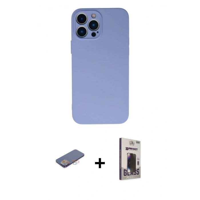 MARSİLYAN™- iPhone 13 Pro Max Kılıf Ahenk Serisi - Siyah Bilvis Hayalet Cam Ekran Koruyucu + Renkli Kamera Lens Koruma Cam - PE