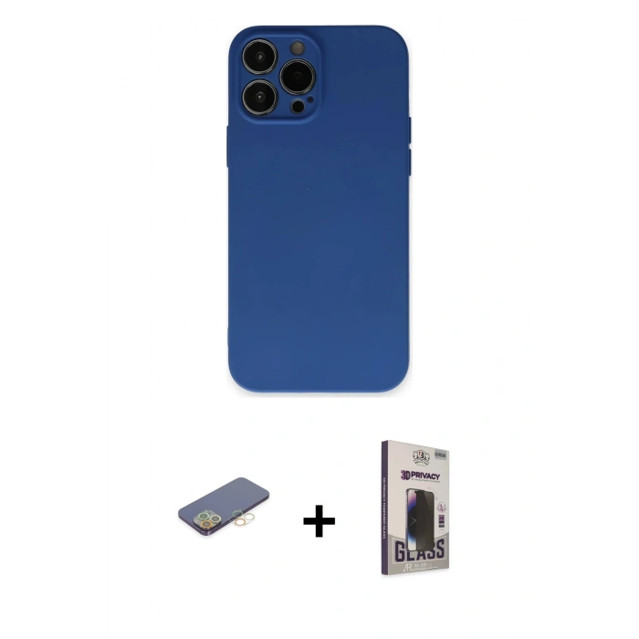 MARSİLYAN™- iPhone 13 Pro Max Kılıf Ahenk Serisi - Siyah Bilvis Hayalet Cam Ekran Koruyucu + Renkli Kamera Lens Koruma Cam - SI