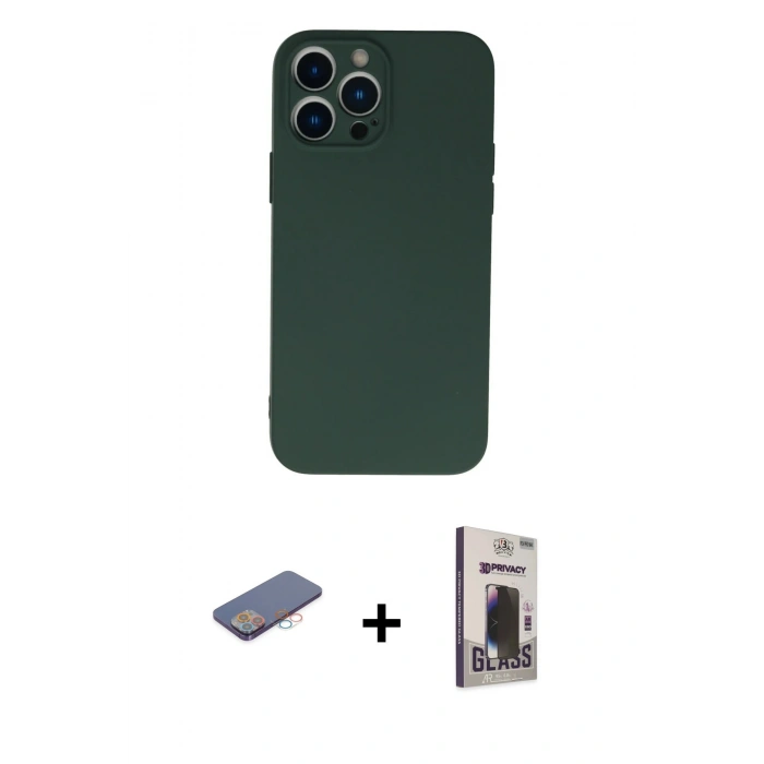 MARSİLYAN™- iPhone 13 Pro Max Kılıf Ahenk Serisi - Siyah Bilvis Hayalet Cam Ekran Koruyucu + Renkli Kamera Lens Koruma Cam - PE