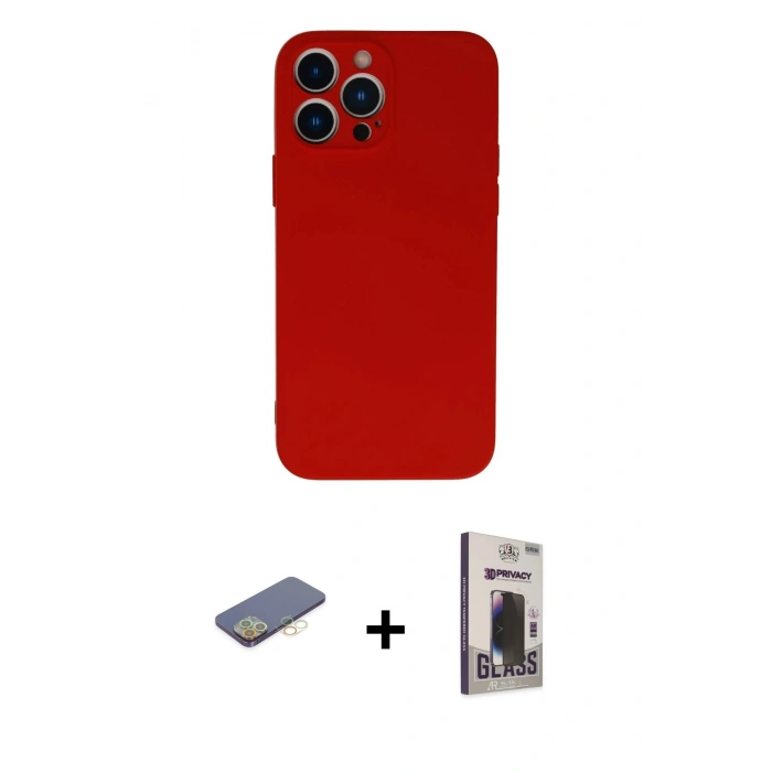 MARSİLYAN™- iPhone 13 Pro Max Kılıf Ahenk Serisi - Siyah Bilvis Hayalet Cam Ekran Koruyucu + Renkli Kamera Lens Koruma Cam - SI