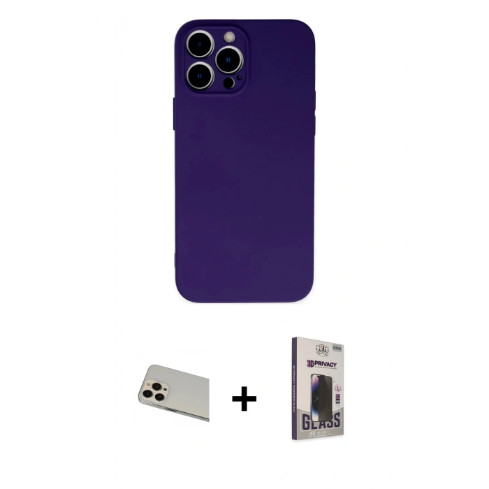 MARSİLYAN™- iPhone 13 Pro Max Kılıf Ahenk Serisi - Siyah Bilvis Hayalet Cam Ekran Koruyucu + Rainbow Kamera Lens Koruma Cam - REGD