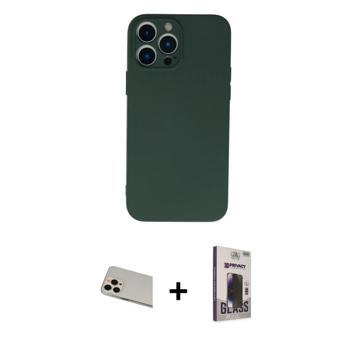 MARSİLYAN™- iPhone 13 Pro Max Kılıf Ahenk Serisi - Siyah Bilvis Hayalet Cam Ekran Koruyucu + Rainbow Kamera Lens Koruma Cam - REGD