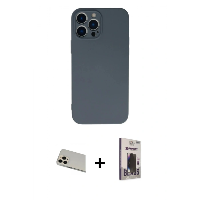 MARSİLYAN™- iPhone 13 Pro Max Kılıf Ahenk Serisi - Siyah Bilvis Hayalet Cam Ekran Koruyucu + Rainbow Kamera Lens Koruma Cam - REGD