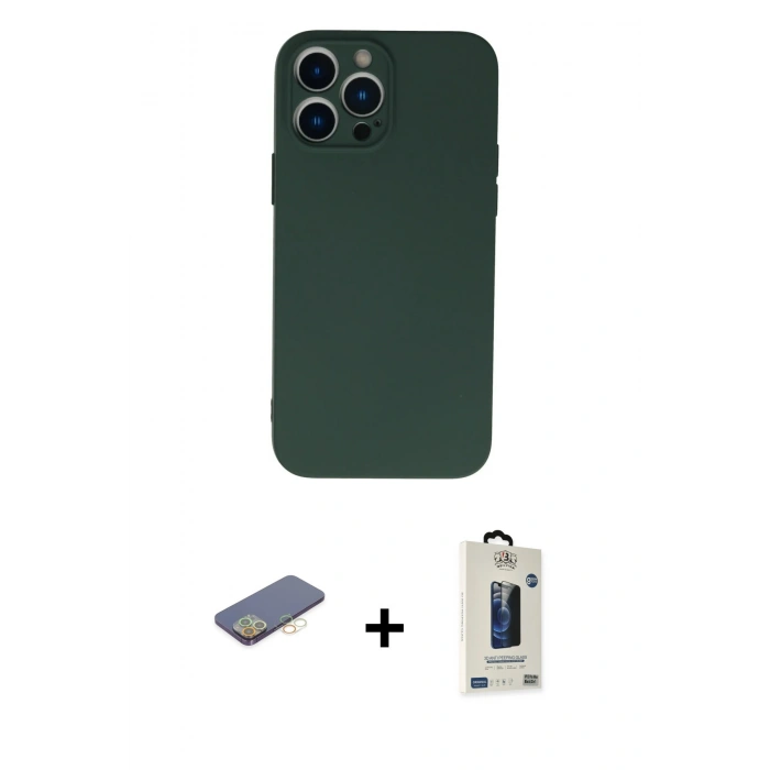 MARSİLYAN™- iPhone 13 Pro Max Kılıf Ahenk Serisi - Siyah Bilvis Hayalet Cam Ekran Koruyucu + Renkli Kamera Lens Koruma Cam - SI