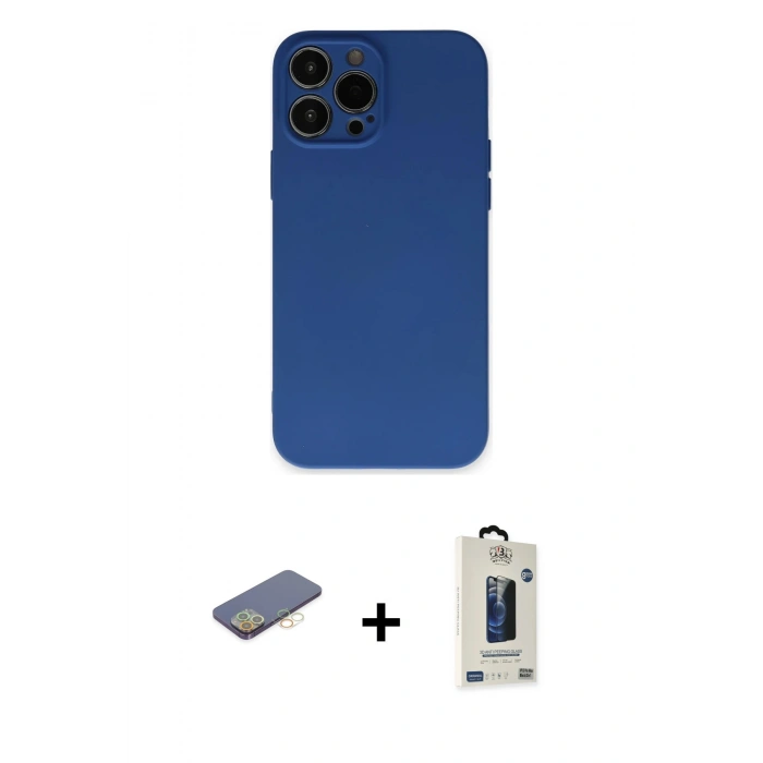 MARSİLYAN™- iPhone 13 Pro Max Kılıf Ahenk Serisi - Siyah Bilvis Hayalet Cam Ekran Koruyucu + Renkli Kamera Lens Koruma Cam - SI