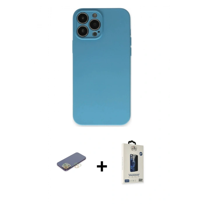 MARSİLYAN™- iPhone 13 Pro Max Kılıf Ahenk Serisi - Siyah Bilvis Hayalet Cam Ekran Koruyucu + Renkli Kamera Lens Koruma Cam - SI