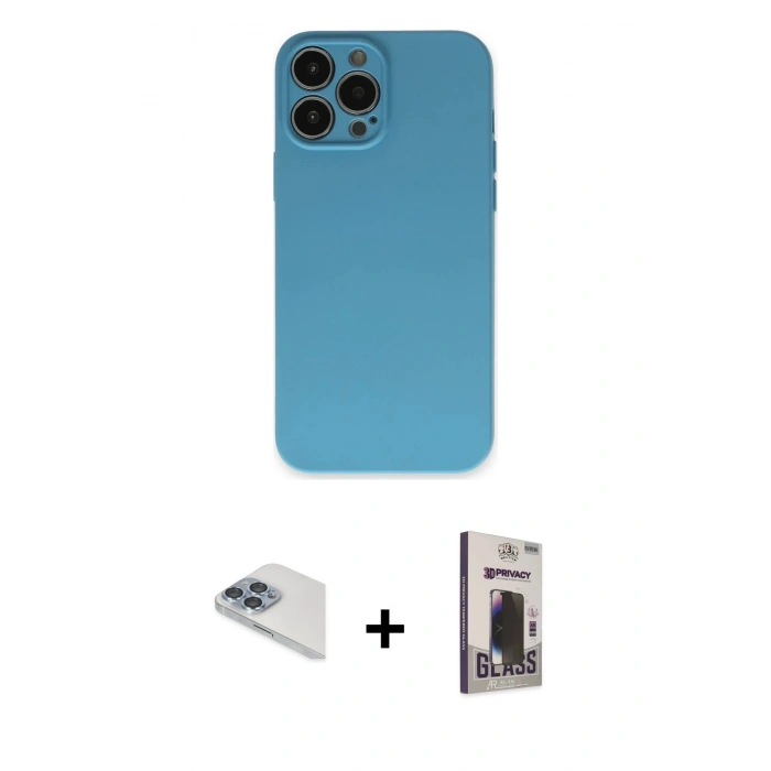MARSİLYAN™- iPhone 13 Pro Max Kılıf Ahenk Serisi - Siyah Bilvis Hayalet Cam Ekran Koruyucu + Pers Alüminyum Kamera Lens - SABE