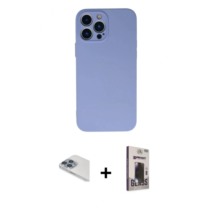 MARSİLYAN™- iPhone 13 Pro Max Kılıf Ahenk Serisi - Siyah Bilvis Hayalet Cam Ekran Koruyucu + Pers Alüminyum Kamera Lens - SABE