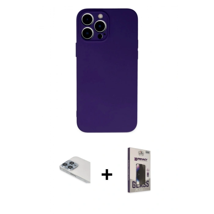 MARSİLYAN™- iPhone 13 Pro Max Kılıf Ahenk Serisi - Siyah Bilvis Hayalet Cam Ekran Koruyucu + Pers Alüminyum Kamera Lens - SABE