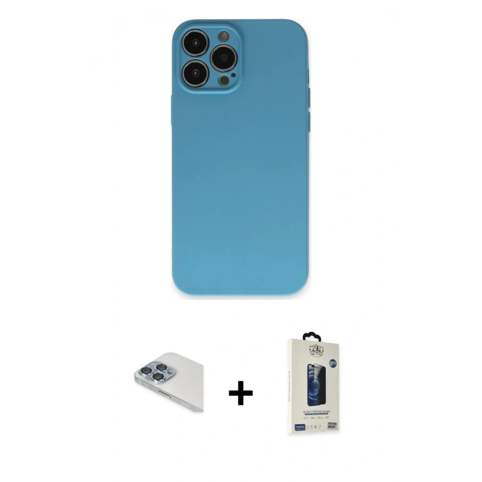 MARSİLYAN™- iPhone 13 Pro Max Kılıf Ahenk Serisi - Siyah Bilvis Hayalet Cam Ekran Koruyucu + Pers Alüminyum Kamera Lens - SABE