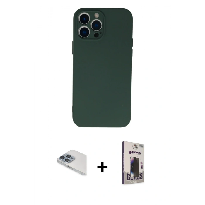 MARSİLYAN™- iPhone 13 Pro Max Kılıf Ahenk Serisi - Siyah Bilvis Hayalet Cam Ekran Koruyucu + Pers Alüminyum Kamera Lens - SABE