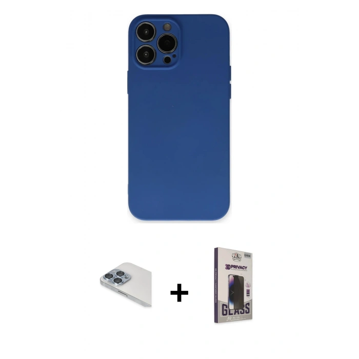 MARSİLYAN™- iPhone 13 Pro Max Kılıf Ahenk Serisi - Siyah Bilvis Hayalet Cam Ekran Koruyucu + Pers Alüminyum Kamera Lens - SABE