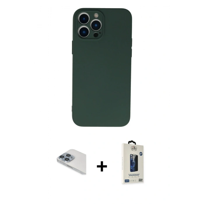 MARSİLYAN™- iPhone 13 Pro Max Kılıf Ahenk Serisi - Siyah Bilvis Hayalet Cam Ekran Koruyucu + Pers Alüminyum Kamera Lens - SABE