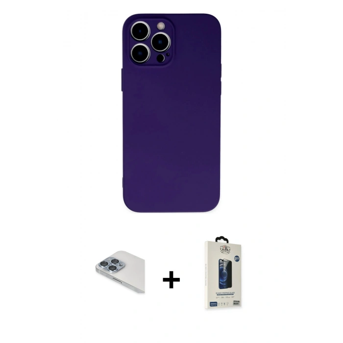 MARSİLYAN™- iPhone 13 Pro Max Kılıf Ahenk Serisi - Siyah Bilvis Hayalet Cam Ekran Koruyucu + Pers Alüminyum Kamera Lens - SABE