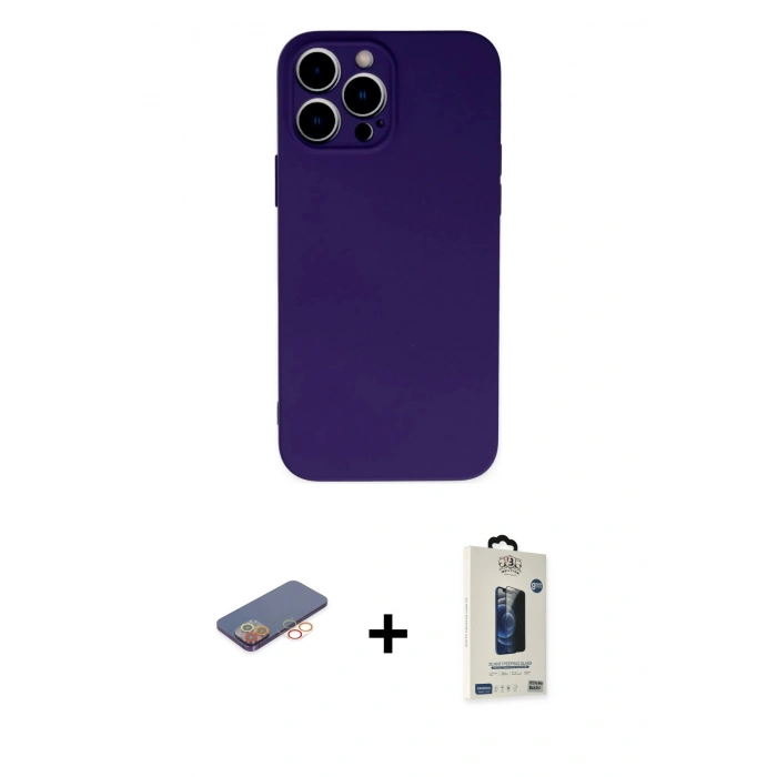 MARSİLYAN™- iPhone 13 Pro Max Kılıf Ahenk Serisi - Siyah Bilvis Hayalet Cam Ekran Koruyucu + Renkli Kamera Lens Koruma Cam - TU