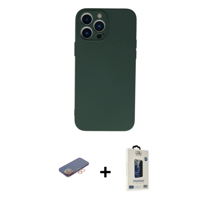 MARSİLYAN™- iPhone 13 Pro Max Kılıf Ahenk Serisi - Siyah Bilvis Hayalet Cam Ekran Koruyucu + Renkli Kamera Lens Koruma Cam - TU