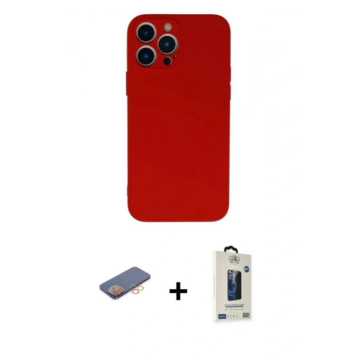 MARSİLYAN™- iPhone 13 Pro Max Kılıf Ahenk Serisi - Siyah Bilvis Hayalet Cam Ekran Koruyucu + Renkli Kamera Lens Koruma Cam - TU