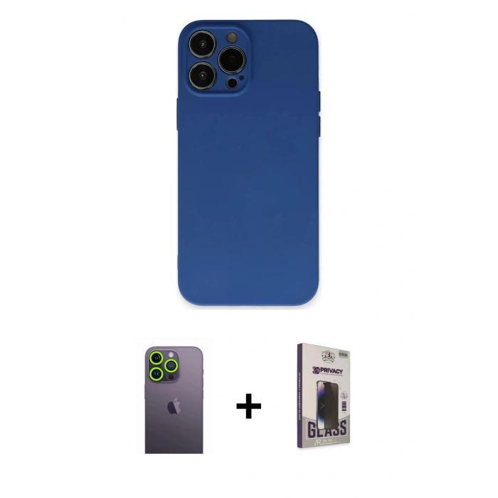 MARSİLYAN™- iPhone 13 Pro Max Kılıf Ahenk Serisi - Siyah Bilvis Hayalet Cam Ekran Koruyucu + Neon Fosforlu Kamera Lens - YL