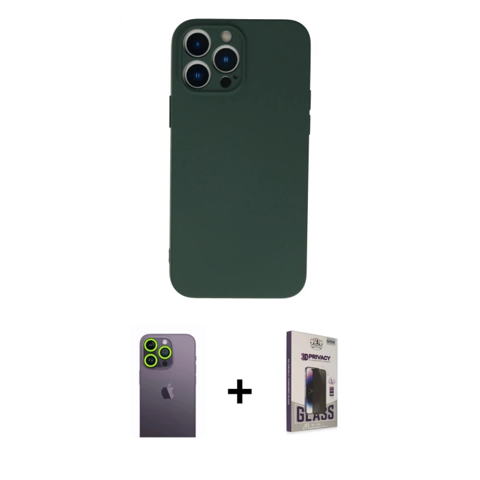 MARSİLYAN™- iPhone 13 Pro Max Kılıf Ahenk Serisi - Siyah Bilvis Hayalet Cam Ekran Koruyucu + Neon Fosforlu Kamera Lens - YL