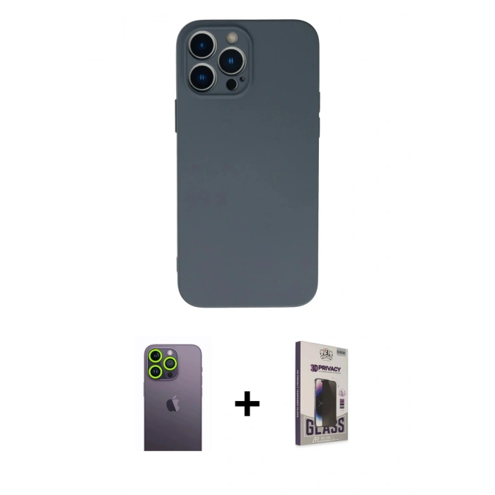 MARSİLYAN™- iPhone 13 Pro Max Kılıf Ahenk Serisi - Siyah Bilvis Hayalet Cam Ekran Koruyucu + Neon Fosforlu Kamera Lens - YL