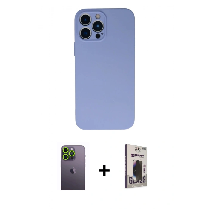 MARSİLYAN™- iPhone 13 Pro Max Kılıf Ahenk Serisi - Siyah Bilvis Hayalet Cam Ekran Koruyucu + Neon Fosforlu Kamera Lens - YL