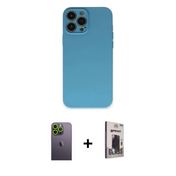 MARSİLYAN™- iPhone 13 Pro Max Kılıf Ahenk Serisi - Siyah Bilvis Hayalet Cam Ekran Koruyucu + Neon Fosforlu Kamera Lens - YL