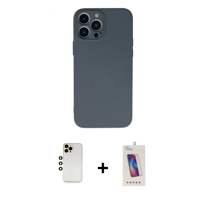 MARSİLYAN™- iPhone 13 Pro Max Kılıf Ahenk Serisi - Siyah Joko 5D Cam + Shine Kamera Lens - GD
