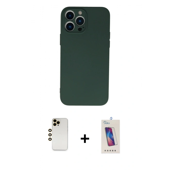 MARSİLYAN™- iPhone 13 Pro Max Kılıf Ahenk Serisi - Siyah Joko 5D Cam + Shine Kamera Lens - GD