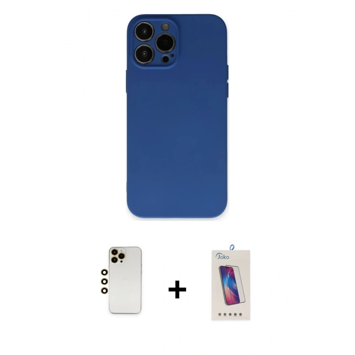 MARSİLYAN™- iPhone 13 Pro Max Kılıf Ahenk Serisi - Siyah Joko 5D Cam + Shine Kamera Lens - GD
