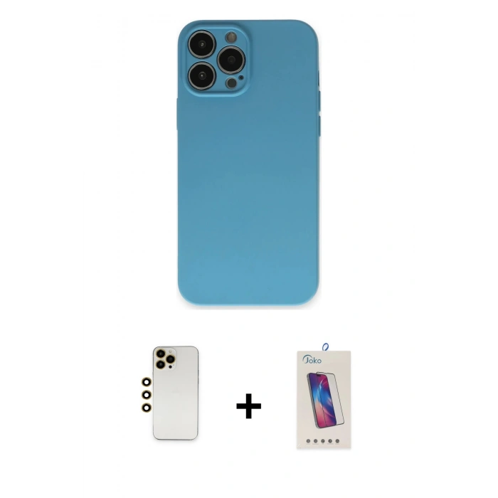 MARSİLYAN™- iPhone 13 Pro Max Kılıf Ahenk Serisi - Siyah Joko 5D Cam + Shine Kamera Lens - GD