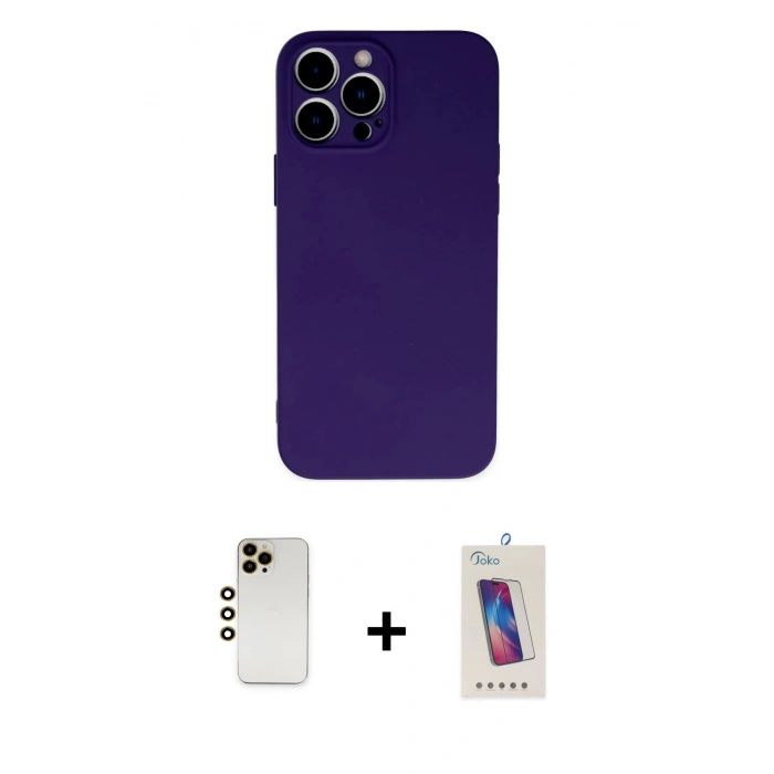 MARSİLYAN™- iPhone 13 Pro Max Kılıf Ahenk Serisi - Siyah Joko 5D Cam + Shine Kamera Lens - GD