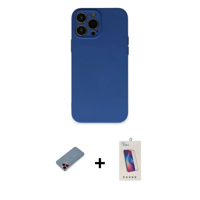 MARSİLYAN™- iPhone 13 Pro Max Kılıf Ahenk Serisi - Siyah Joko 5D Cam + Kırmızı Metal Kamera Lens Koruma Cam