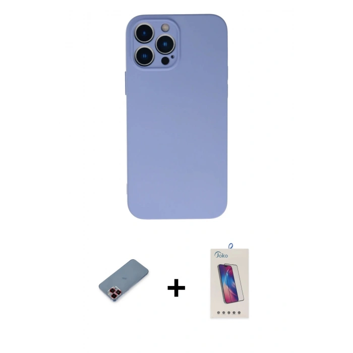 MARSİLYAN™- iPhone 13 Pro Max Kılıf Ahenk Serisi - Siyah Joko 5D Cam + Kırmızı Metal Kamera Lens Koruma Cam