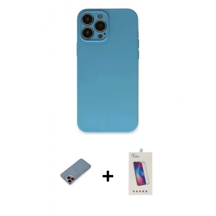 MARSİLYAN™- iPhone 13 Pro Max Kılıf Ahenk Serisi - Siyah Joko 5D Cam + Kırmızı Metal Kamera Lens Koruma Cam