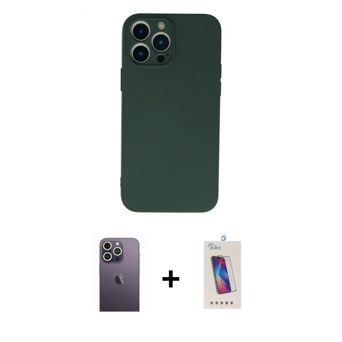 MARSİLYAN™- iPhone 13 Pro Max Kılıf Ahenk Serisi - Siyah Joko 5D Cam + Neon Fosforlu Kamera Lens - BZ