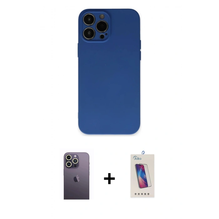 MARSİLYAN™- iPhone 13 Pro Max Kılıf Ahenk Serisi - Siyah Joko 5D Cam + Neon Fosforlu Kamera Lens - BZ