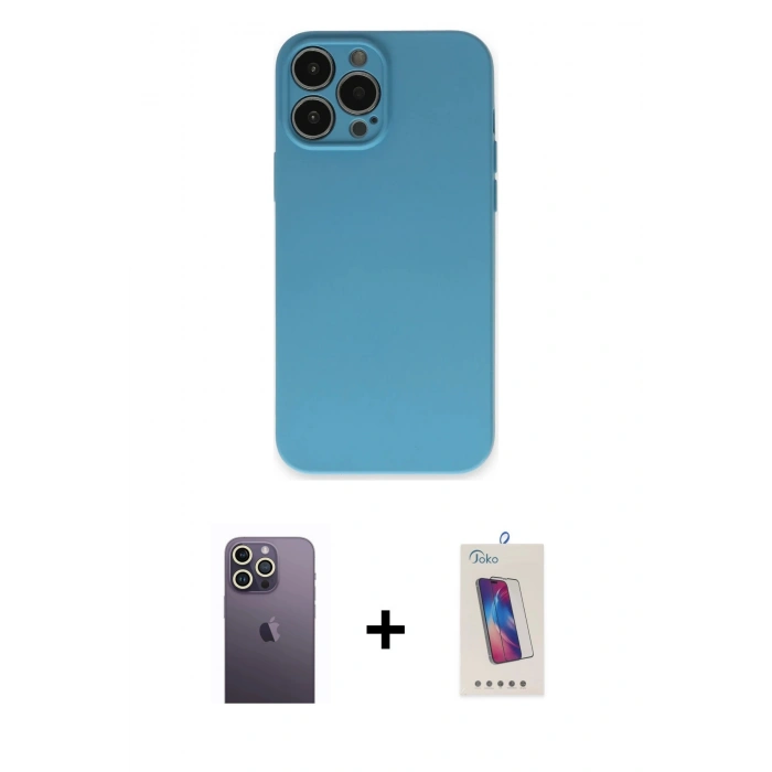 MARSİLYAN™- iPhone 13 Pro Max Kılıf Ahenk Serisi - Siyah Joko 5D Cam + Neon Fosforlu Kamera Lens - BZ