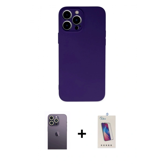 MARSİLYAN™- iPhone 13 Pro Max Kılıf Ahenk Serisi - Siyah Joko 5D Cam + Neon Fosforlu Kamera Lens - BZ