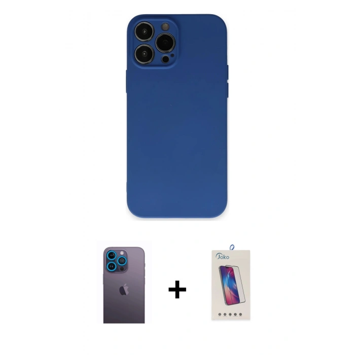 MARSİLYAN™- iPhone 13 Pro Max Kılıf Ahenk Serisi - Siyah Joko 5D Cam + Neon Fosforlu Kamera Lens - MI