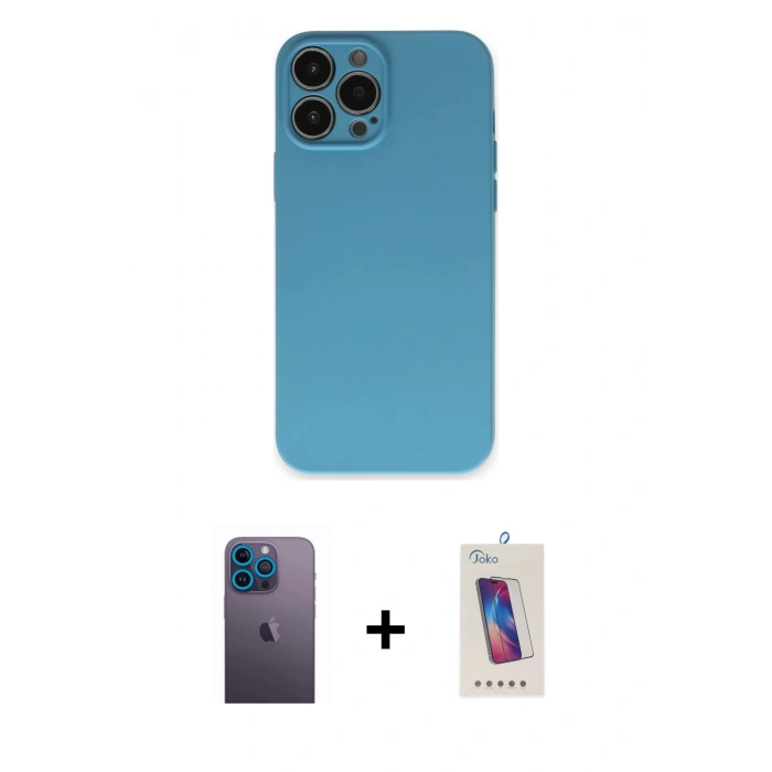 MARSİLYAN™- iPhone 13 Pro Max Kılıf Ahenk Serisi - Siyah Joko 5D Cam + Neon Fosforlu Kamera Lens - MI