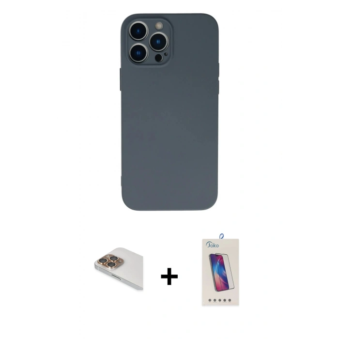 MARSİLYAN™- iPhone 13 Pro Max Kılıf Ahenk Serisi - Siyah Joko 5D Cam + Pers Alüminyum Kamera Lens - GD