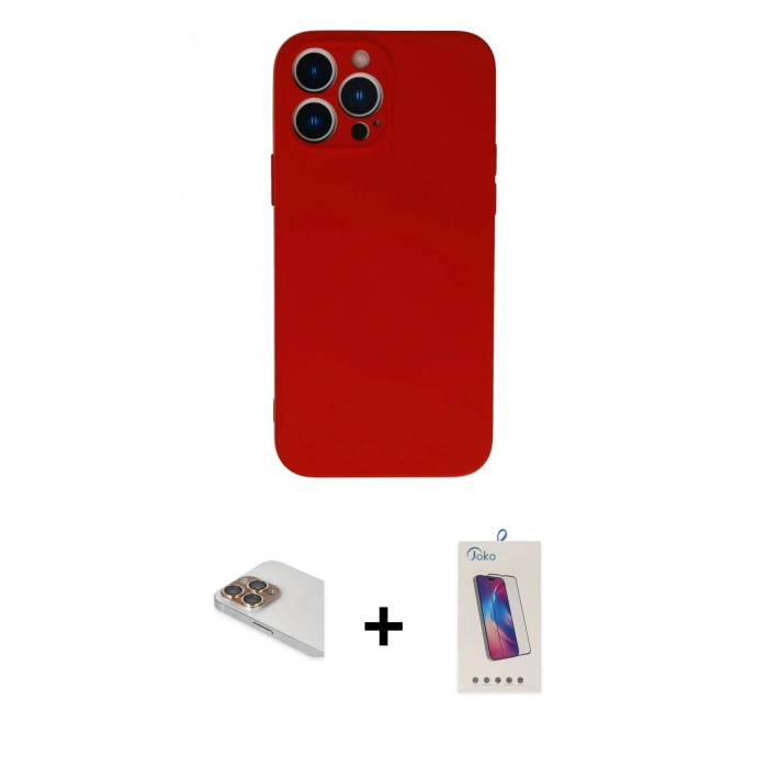 MARSİLYAN™- iPhone 13 Pro Max Kılıf Ahenk Serisi - Siyah Joko 5D Cam + Pers Alüminyum Kamera Lens - GD