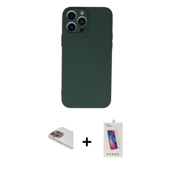 MARSİLYAN™- iPhone 13 Pro Max Kılıf Ahenk Serisi - Siyah Joko 5D Cam + Pers Alüminyum Kamera Lens - GD
