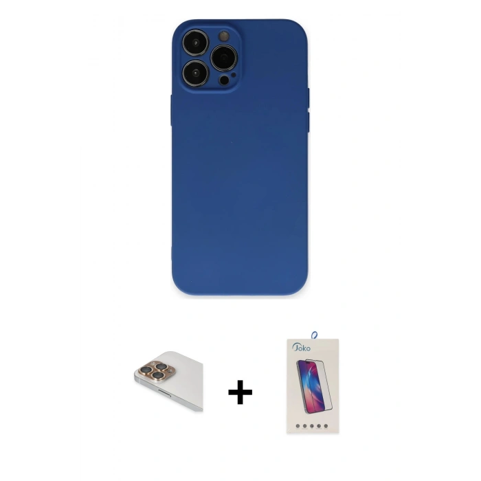 MARSİLYAN™- iPhone 13 Pro Max Kılıf Ahenk Serisi - Siyah Joko 5D Cam + Pers Alüminyum Kamera Lens - GD