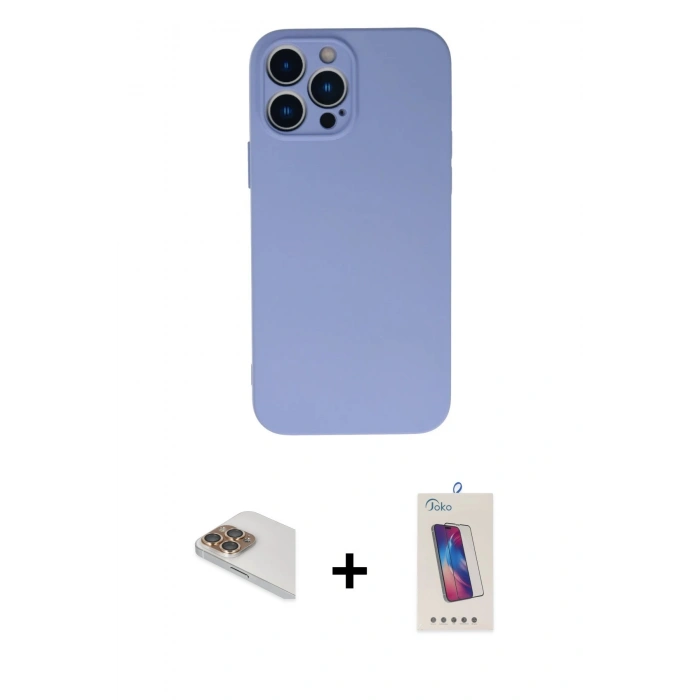 MARSİLYAN™- iPhone 13 Pro Max Kılıf Ahenk Serisi - Siyah Joko 5D Cam + Pers Alüminyum Kamera Lens - GD