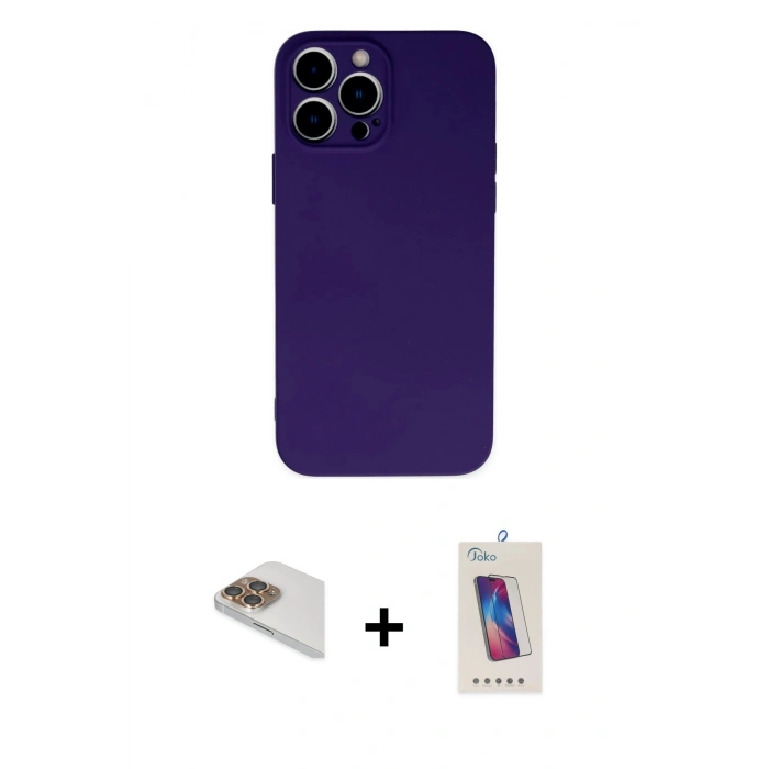 MARSİLYAN™- iPhone 13 Pro Max Kılıf Ahenk Serisi - Siyah Joko 5D Cam + Pers Alüminyum Kamera Lens - GD